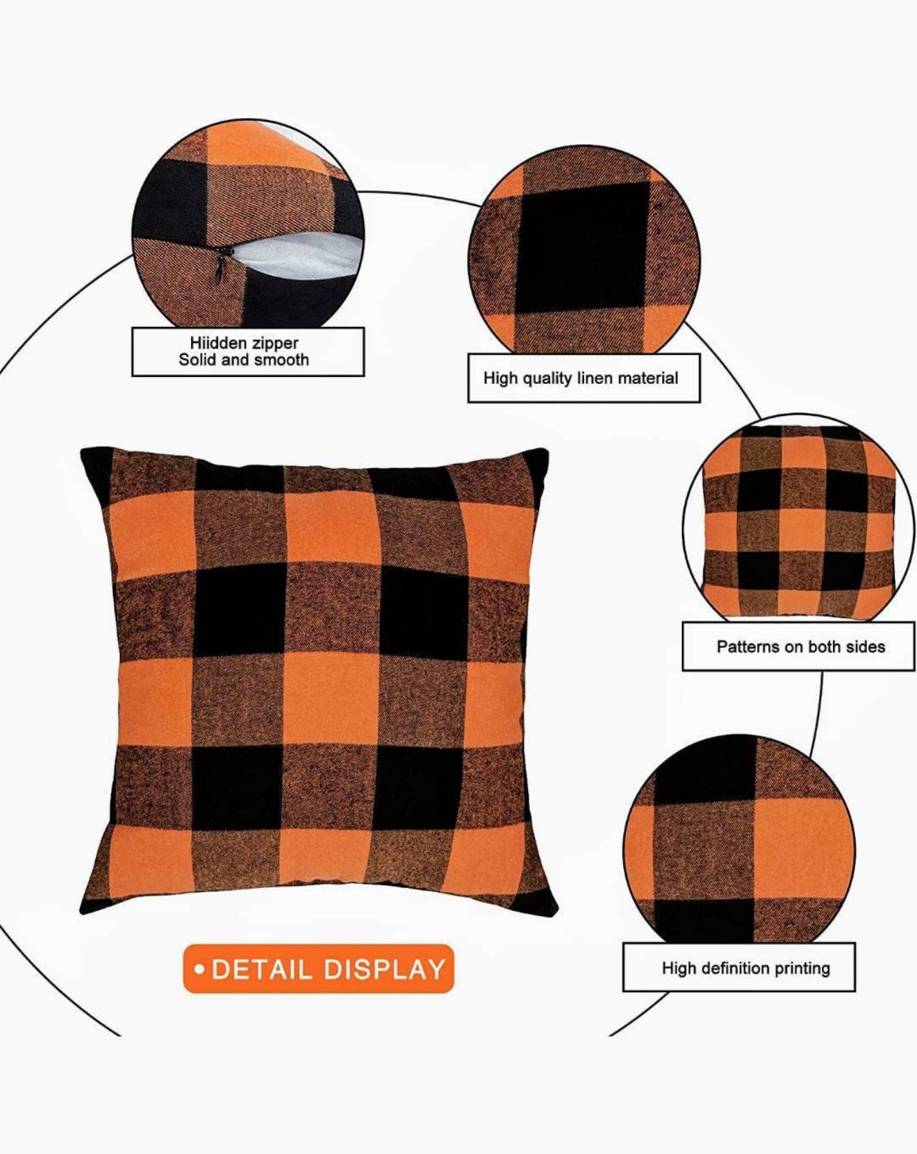 2pc Orange & Black Buffalo Check Pillow Covers, Farmhouse, Fall Decor, Plaid, Harvest, Buffalo Check, Autumn, Front Porch,