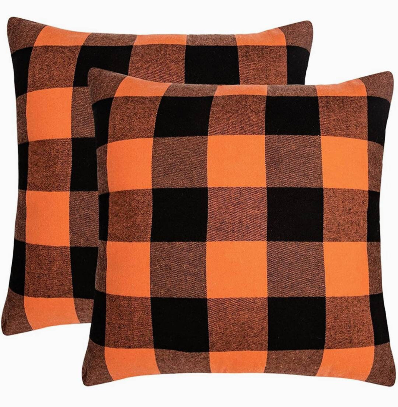 2pc Orange & Black Buffalo Check Pillow Covers, Farmhouse, Fall Decor, Plaid, Harvest, Buffalo Check, Autumn, Front Porch,
